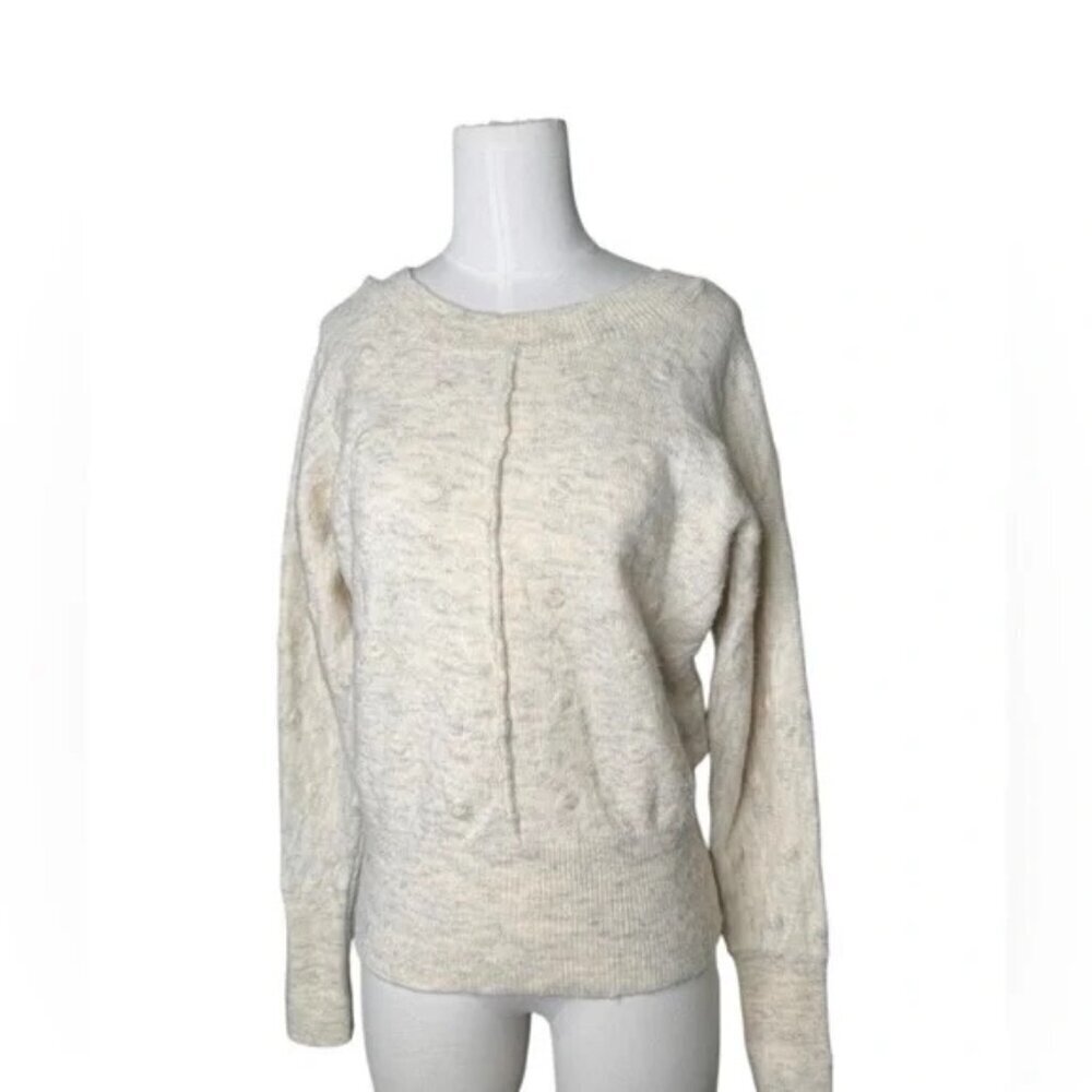 William Rast Oatmeal Grey Back V Neck Sweater Polka Dot Alpaca Womens XS